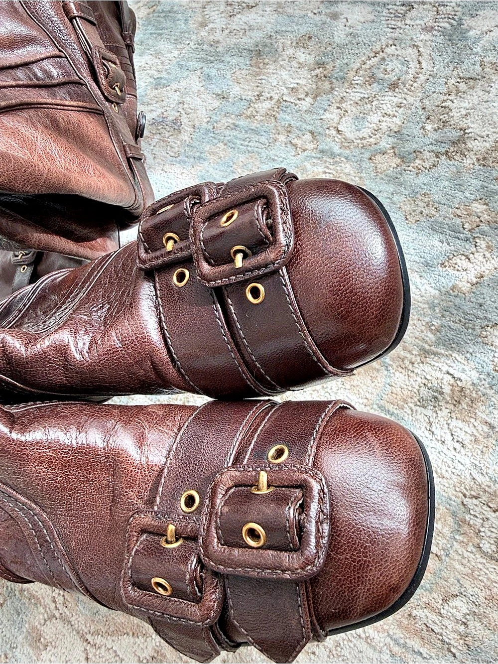 Runway Prada Capra Leather Over-The-Knee Tall Low Heel Boots Brown Size 37 EU - Picture 12 of 17